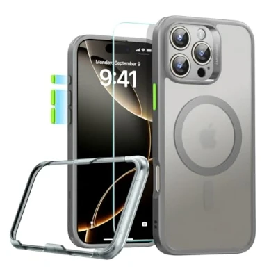 Immagine di ESR Cover per iPhone 16 Pro Max(4 in 1 Set)，Custodia traslucida opaca con Protezione dello schermo 16, Compatibile MagSafe, di livello militare, Serie Classic, Grigio Opaco