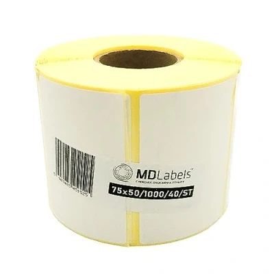 Immagine di MDlabels etichette termiche bianche su rotolo 75 x 50 mm 1000 pezzi autoadesive permanenti per codice a barre, adesive scrivere