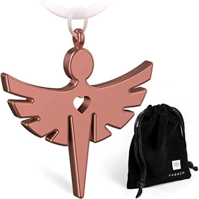 Immagine di Fabach, portachiavi angelo custode con cuore, elegante ciondolo in metallo argento, oro, oro rosa, nero, portafortuna, regalo per auto, patente di guida, guida attenzione 1 x rosa (lucido)
