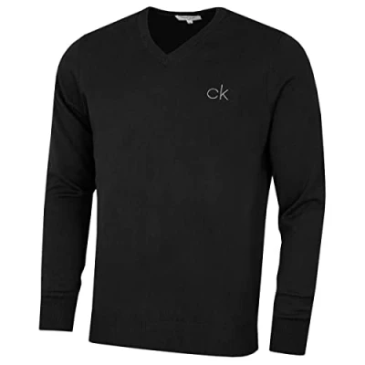 Immagine di Calvin Klein 2020 Maglione da uomo con scollo a V, in morbido cotone, facile pulire Nero L