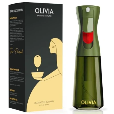 Immagine di FLAIROSOL OLIVIA 200ml Spruzzatore di Olio in Vetro Tecnologia a Spruzzo Continuo con Controllo delle Porzioni Versatile per Cucinare, Insalate, Barbecue, Cotture al Forno, ecc. (Verde)
