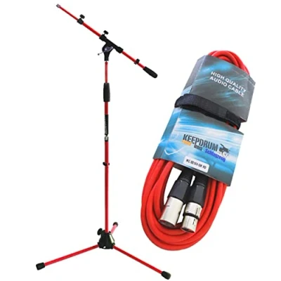 Immagine di Keepdrum MS106 RD Rosso per microfono treppiede con giraffa + 6 M XLR Cavo