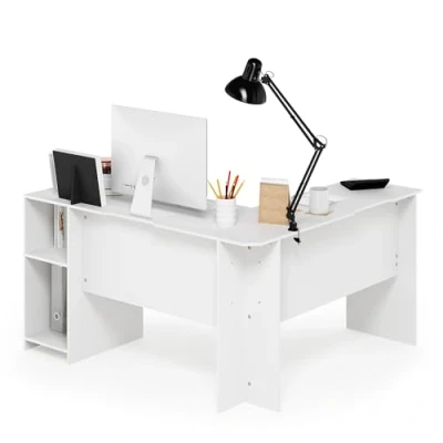 Immagine di Furinno Indo L Shape Scrivania per Computer, Legno, Bianco, 125.9 x 135.9 72 cm