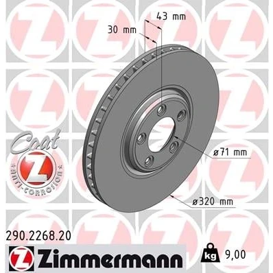 Immagine di ZIMMERMANN COAT Z 290.2268.20 Disco freno 320 30 5/5 5 108 ventilazione interna rivestito ad alto tenore di carbonio JAGUAR: S Type, XJ Sedan