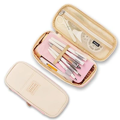 Immagine di iSuperb Astuccio Matite Scalabile Borsa di Cancelleria Multifunzionale Astucci Portapenne Grande capacità da Custodia Tela Organizzatore Unisex 19,8 x 8 5cm (Rosa2)