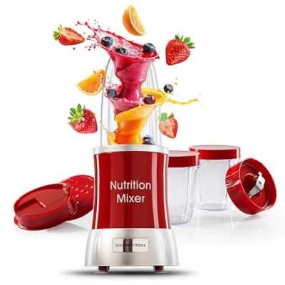 Immagine di GOURMETmaxx Nutrition Blender Deluxe set da 10 pezzi per frullati &amp; co. 22.000 giri extra ricchi di vitamine frutta e verdura Include 3 tazze, coperchio to go, ricette altro