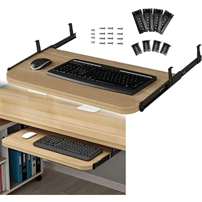 Immagine di Cassetto Estraibile per Tastiera, Vassoio Tastiera in Legno a 5 Colori sotto la Scrivania Scorrevole, Supporto Regolabile Altezza, Ripiani e Mouse, Caric