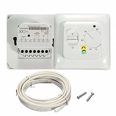 Immagine di 16A AC 220V 5 40C Termostato Riscaldamento a Pavimento con Sonda, Ambiente da Parete Elettrico Manuale Regolatore di Temperatura Meccanico Regolabile Bianco