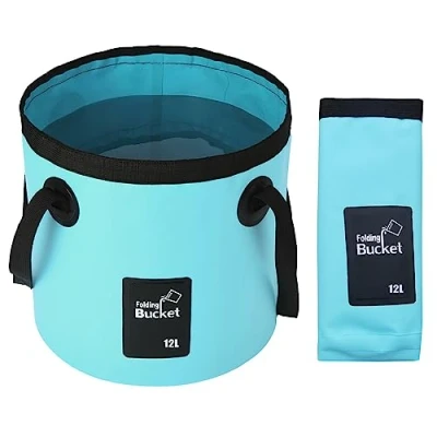 Immagine di OUYIWEIMAOYI Secchio Pieghevole, 12L Pieghevole Portatile Contenitore di stoccaggio da Campeggio lavandino, per Viaggiare, Pesca,Canottaggio,Giardinaggio,Lavaggio Auto (12L, Light Blue)