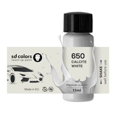 Immagine di SD COLORS calcite WHITE 650 Vernice per ritocchi da 15 ML, riparazione graffi e scheggiature, codice colore bianco (solo vernice)