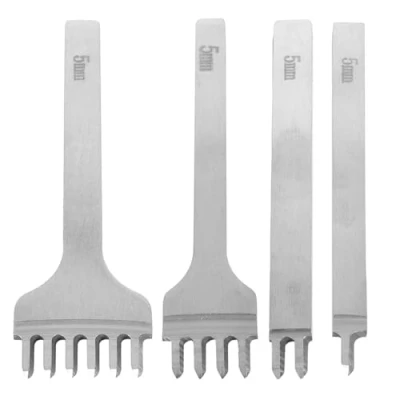 Immagine di set di 4 punzoni per la pelle, con punte da 1/2/4/6 kit strumenti cucito fai te, scalpelli allacciatura diamanti (5 mm)