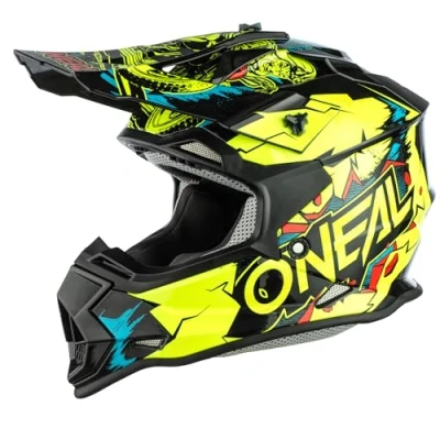 Immagine di O&#039;NEAL Casco Motocross Bambini MX Guscio in ABS, Standard di sicurezza ECE 22.05, Prese d&#039;aria per una ventilazione ottimali 2SRS Villian Youth Giallo Neon Taglia M