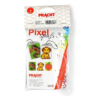 Immagine di Pracht Creatives Hobby Pixel P90022 00505 Divertente Set 3 per Bambini, Semplice Sistema a innesto con Piccole Pietre in bioplastica Creare 2 Portachiavi (medaglioni), Senza Stirare e incollare
