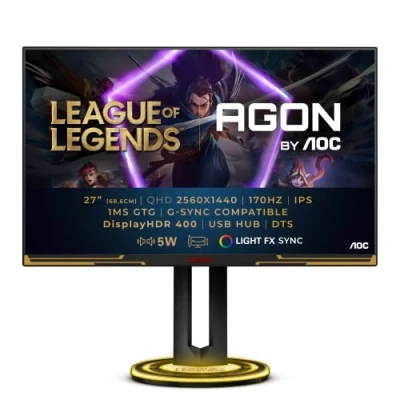 Immagine di AOC Agon Pro AG275QXL Monitor Gaming QHD da 27&quot;, 170 Hz, 1 ms, FreeSync, G Sync Compatible, HDR400 (2560 x 1440, HDMI, DisplayPort, USB Hub), colore: Nero
