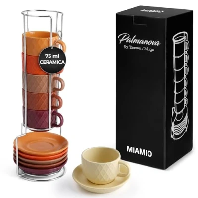 Immagine di MIAMIO 6 tazze da 75 ml/Set di caffè espresso in ceramica con motivo a diamante Collezione Palmanova (Ocean Edition)