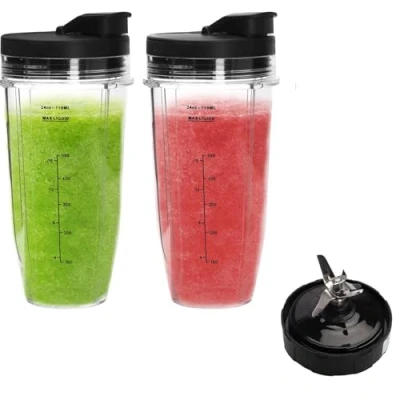 Immagine di Tazze per Frullatore Ninja,2pcs Tazza di Ricambio Ninja Frullatore, Frullatori Parte Spremiagrumi,24OZ con coperchio,compatibile iQ BL480 BL640 BL642 NN100A BL2012