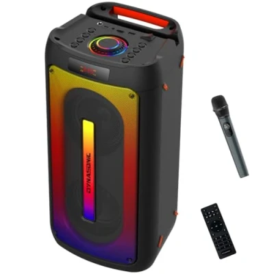 Immagine di DYNASONIC D30 Altoparlante Bluetooth portatile. wireless per esterni. Stereo senza fili. Potente lettore audio con luci a led integrate. Micro SD, USB.
