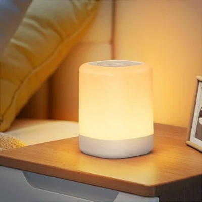 Immagine di NIBSHOOM Lampada da Comodino Touch Dimmerabile, LED Abat Jour Comodino, 2 Colori a Luce Calda e 256 RGB, Funzione Timer, Notturna Bambini Batteria Ricaricabile per la Camera Letto