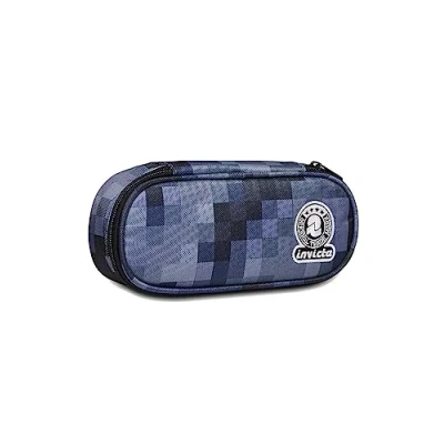 Immagine di Invicta Portapenne Scuola Round Plus, Blu, PIXEL CAMO BLUE, Bustina Ovale Mono Scomparto con Elastici Porta Penne e Taschina Interna, Accessori Zaino,