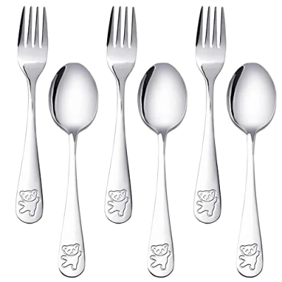 Immagine di HUYIWEI 6 Posate per Bambini,16,5 Cm Forchetta Bambini,Forchetta e Cucchiaio in Acciaio Inox 18/10,Forchette da Dessert Adatti Bambini,Adatti Cucine,Dessert