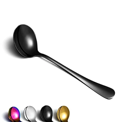 Immagine di Berglander 6 Pezzi cucchiai da zuppa Nero, Posate a Cucchiaio Rotonde in Acciaio Inossidabile, Classico Nero Lucido, Set di tavola Lavabili lavastoviglie.