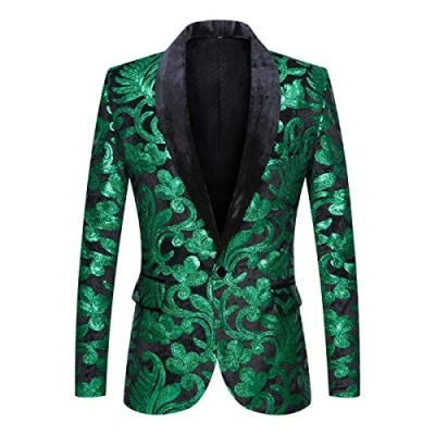 Immagine di PYJTRL Giacca da Uomo in Velluto con Paillettes Motivo Floreale (Lyndee, M)