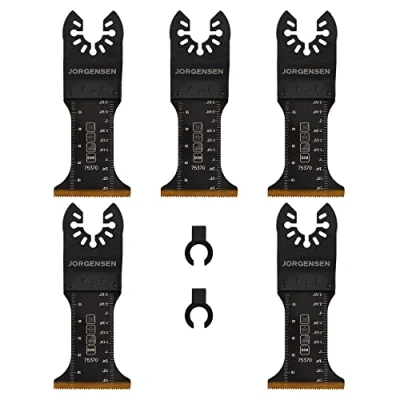 Immagine di JORGENSEN Lame Utensile Multifunzione 5 Pezzi, Oscillanti Bi Metallo Materiale, Accessori per Legno Plastica Cartongesso, Compatibile con la Maggior Parte delle Marche