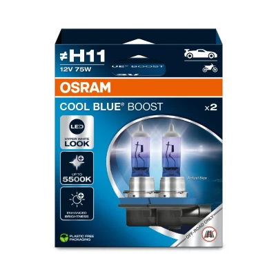 Immagine di OSRAM COOL BLUE BOOST, H11, halogen headlight lamps, up to 5500K, Hanging folding box (2 lamps), offroad use only