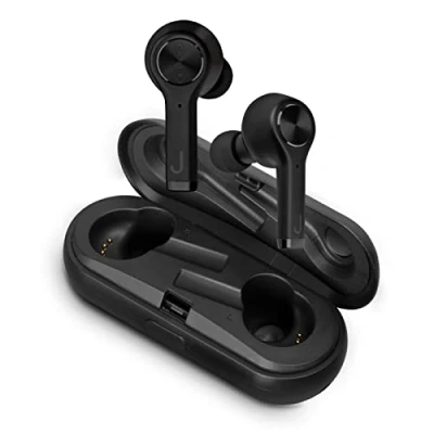 Immagine di JAZ SBS auricolari True Wireless Stereo NOTE, cuffiette in metallo per musica e chiamate, neri con comandi touch, base di ricarica, archetti silicone, cavo USB C ricarica inclusi