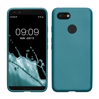Immagine di kwmobile Custodia Compatibile con Google Pixel 3 Cover Back Case Morbida Protezione in Silicone TPU Effetto Metallizzato blu caraibi metalizzato