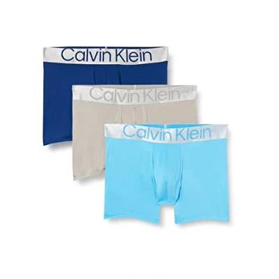 Immagine di Calvin Klein Boxer Brief 3Pk 000NB3075A, Uomo, Multicolore (Mid Blue, Signature Clay Gry), S
