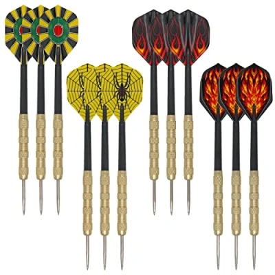 Immagine di SacJkt Freccette in Metallo, 12 PCS Alberi di dardo e voli, Professionali, Punta Acciaio, steli per universali Metallo Assortiti Filettatura (15.2cm)