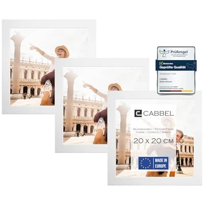 Immagine di CABBEL confezione da tre (3 pezzi) cornici 20x20 cm in legno MDF bianco con vetro plexi infrangibile/Moderno