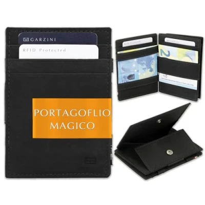 Immagine di GARZINI Portafoglio Magico in vera pelle, sottile e minimalista Magic Wallet da uomo con sistema di blocco RFID portamonete