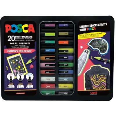 Immagine di Uni ball, Evidenziatori, Marchio Posca Groovy Colours (Multicolore, 20 x)