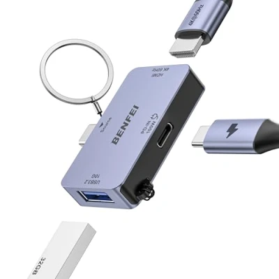 Immagine di BENFEI Hub USB C 3 in 1, super compatto, da a HDMI 4K@60Hz, 10Gbps A, 100W Power Delivery Compatibile con Pro, MacBook Pro/Air, iMac, iPhone 16/15 Pro/Pro Max, XPS, Thinkpad