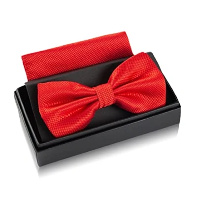 Immagine di Massi Morino Papillon Uomo con Fazzoletto Eleganti cravatta a farfalla Farfallino da smoking Regolabile in diversi colori (Rosso)