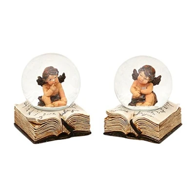 Immagine di Dekohelden24 Mini sfera di neve, 2, angeli su libro, dimensioni (altezza x larghezza diametro): circa 6,5 5 cm, diametro 4,5 in resina, set da 2