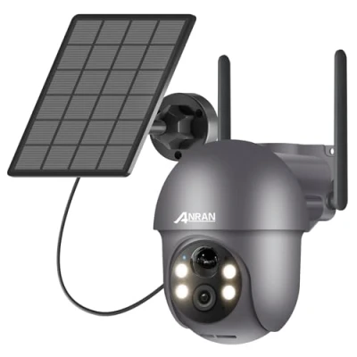Immagine di ANRAN 2K Telecamera Wi Fi Esterno Batteria, 360 PTZ Senza Fili con Pannello Solare, PIR e Rilevamento del Movimento, Visione Notturna a Colori, Audio 2 Vie, Alexa, Q01 Grigio