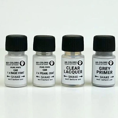 Immagine di SD COLORS Penna per ritocchi con pennello, 15 ML, kit di riparazione graffi e scheggiature, bianco perla, codice colore QAB (solo vernice)