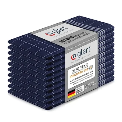 Immagine di Glart 48BI2 Set di 10 asciugapiatti 50x70 cm in 100% cotone blu, certificati OEKO TEX Standard 100, prelavati per cucina e lavaggio