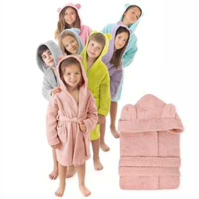 Immagine di LEBENGOOD Accappatoio Bambini adolescenti Cotone: Bambino, Bambina, 100% Cotone OEKO TEX 2 tasche, cintura, cappuccio (Orej Melocoton 3 4 IT)