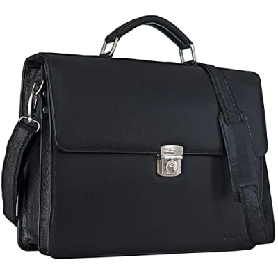 Immagine di STILORD &#039;Robert&#039; Ventiquattrore uomo in pelle con scomparto per PC 15.6 pollici Cartella 24 ore Valigetta business Borsa portadocumenti da ufficio tracolla, Colore:nero