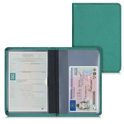 Immagine di kwmobile Custodia in pelle PU per Libretto Circolazione Auto Cover Portalibretto con Scomparti Tessere Patente Foderina Porta Documenti verde scuro