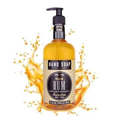 Immagine di Accentra sapone per le mani in bottiglia effetto bottiglia, 720 ml, dispenser di pompa, liquido, profumo rum, ricaricabile