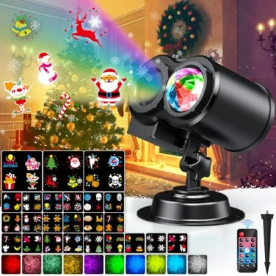 Immagine di YAZAKY Proiettore Luci Natale per Interno Esterno, 24 Diapositive Lampada LED con 10 Effetti di onde d&#039;acqua, Luce Decorazioni Festa Halloween