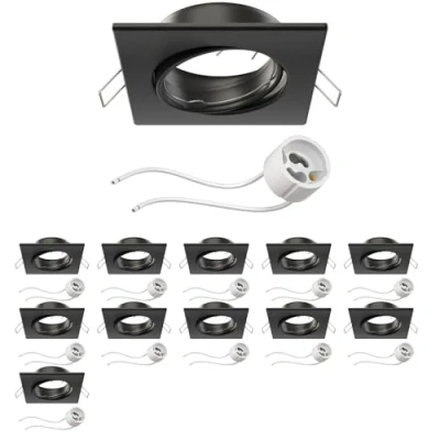 Immagine di ledscom.de 12 pz. cornice da incasso a soffitto RIR nero opaco angolare orientabile (LED/alogena/GU10/MR16/PAR16/50mm) incl. presa GU10