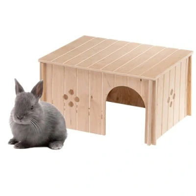 Immagine di Ferplast Casetta per Conigli, Accessorio Gabbia con Tetto Piano e Fori di Aerazione, in Kit Montaggio, 37 x 27,7 h 20 cm, SIN 4647 Casa Legno Coniglio