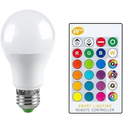 Immagine di SQUADO Lampadina LED RGB 16 Colori, 7W, E27, 65x127mm, con Telecomando e Funzioni Flash/Smooth/Fade/Strobe