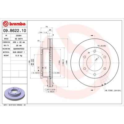 Immagine di BREMBO 09.B622.10 Disco freno 289 28 6 ventilazione interna FORD: Ranger Mk2, MAZDA: Serie B Pick up